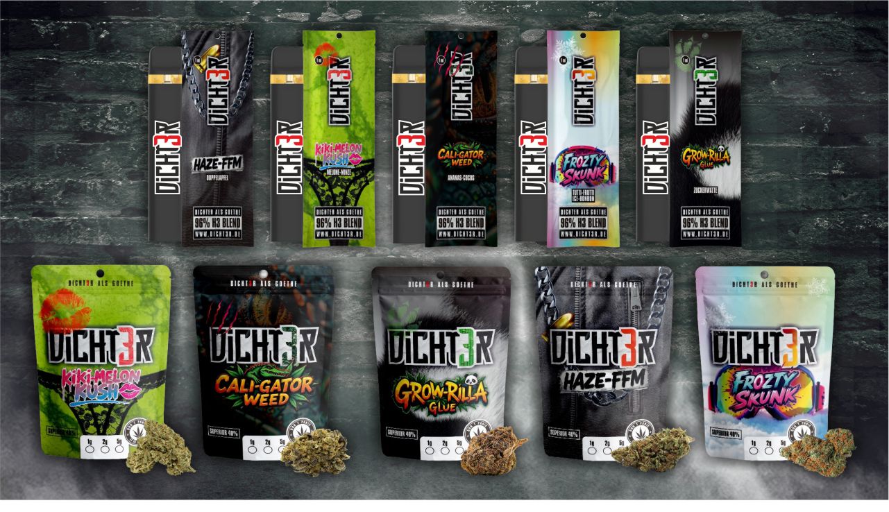 Markenkonzept und Produktdesign für H3-Vapes, CBD und weitere Produktverpackungen der Marke DICHT3R